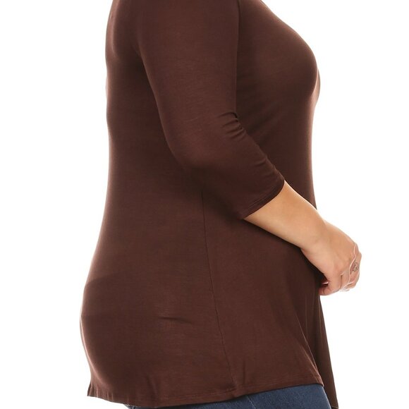 Women Plus Size Solid Button Asymmetric Knit Top Tee Blouse Shirt Brown 1X-3X - Picture 4 of 7